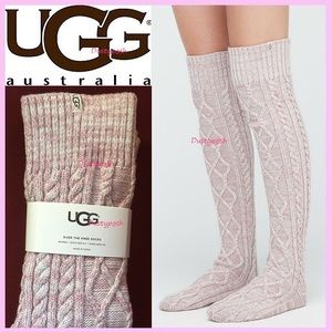 UGG Cable Knit Over The Knee Socks Boot Thigh High Warm Cozy Discontinued Pink